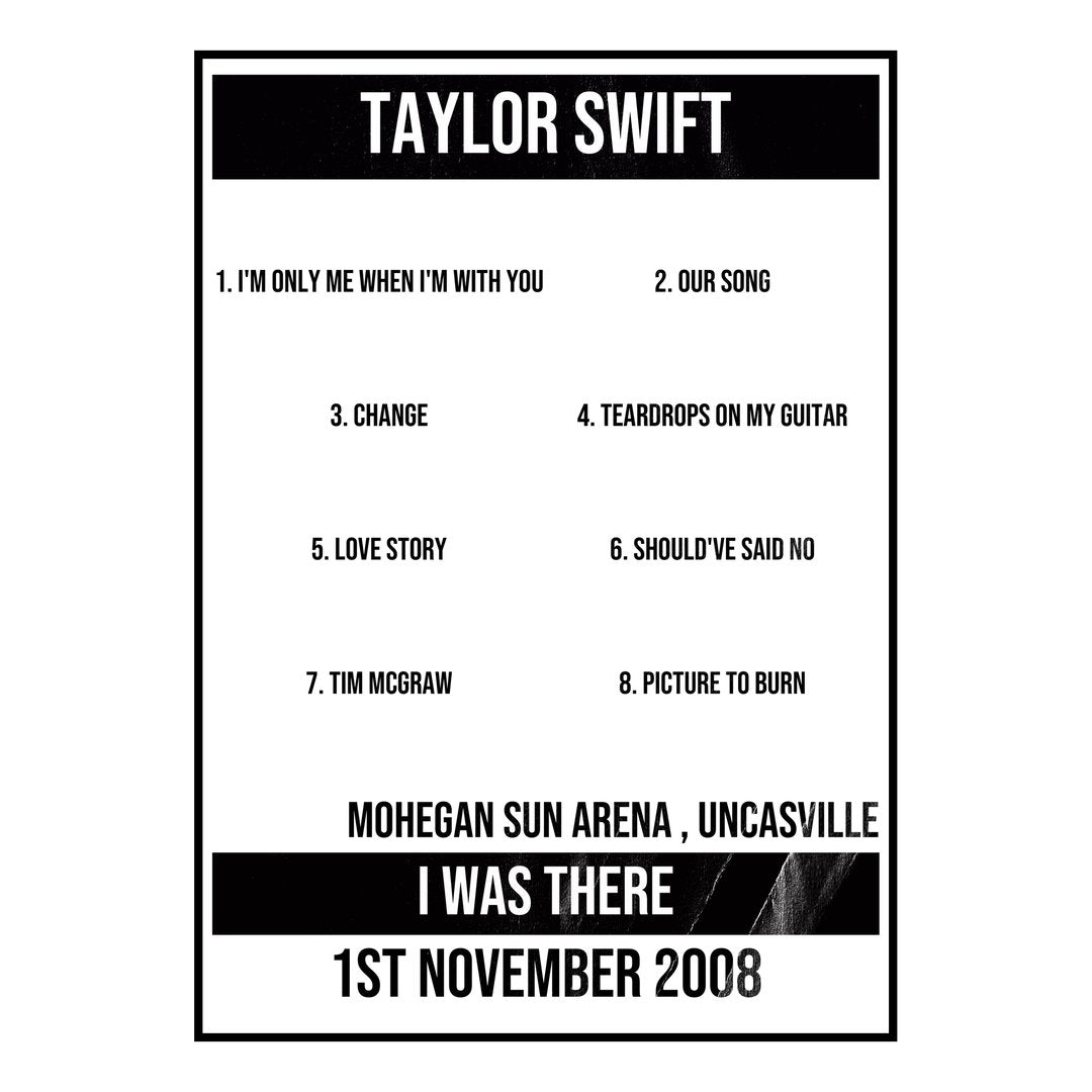 Taylor Swift Uncasville 1st November 2008 Setlist poster