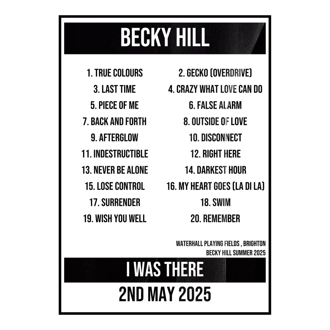 Becky Hill Brighton 2nd May 2025 Setlist poster