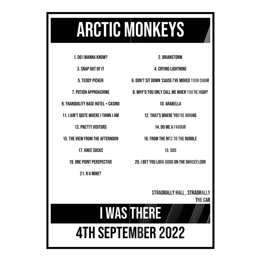 Arctic Monkeys Stradbally 4th September 2022 Setlist poster
