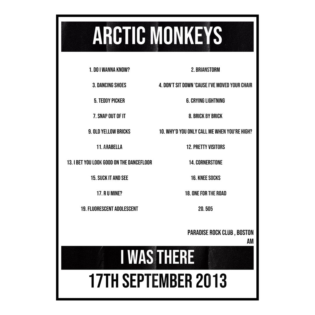 Arctic Monkeys Boston 17th September 2013 Setlist poster