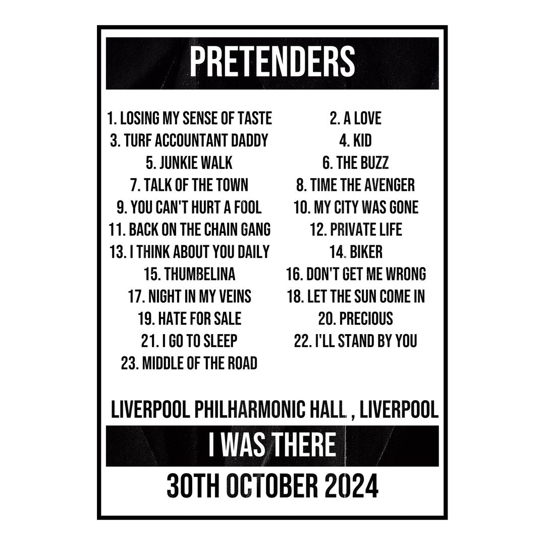 Pretenders Liverpool 30th October 2024 Setlist poster