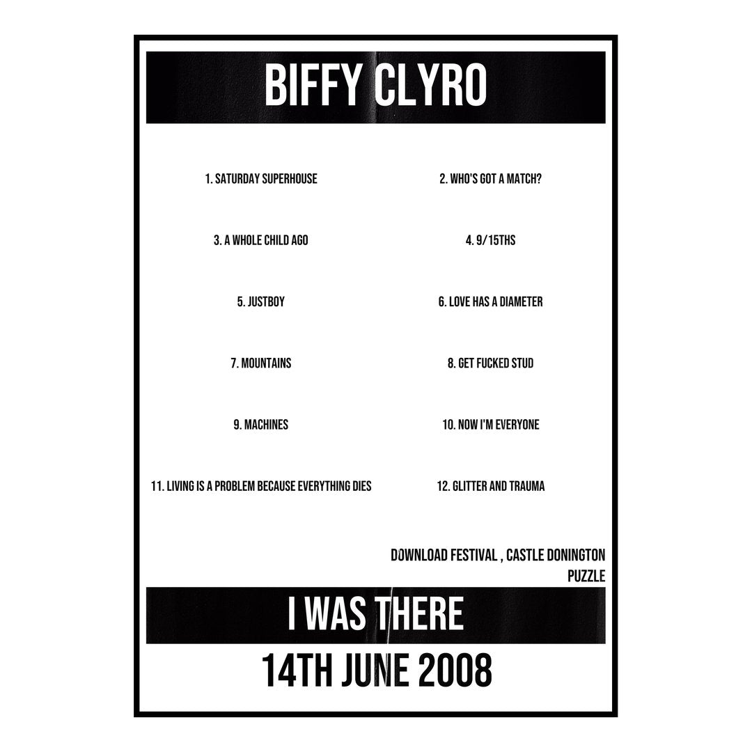 Biffy Clyro Castle Donington 14th June 2008 Setlist poster