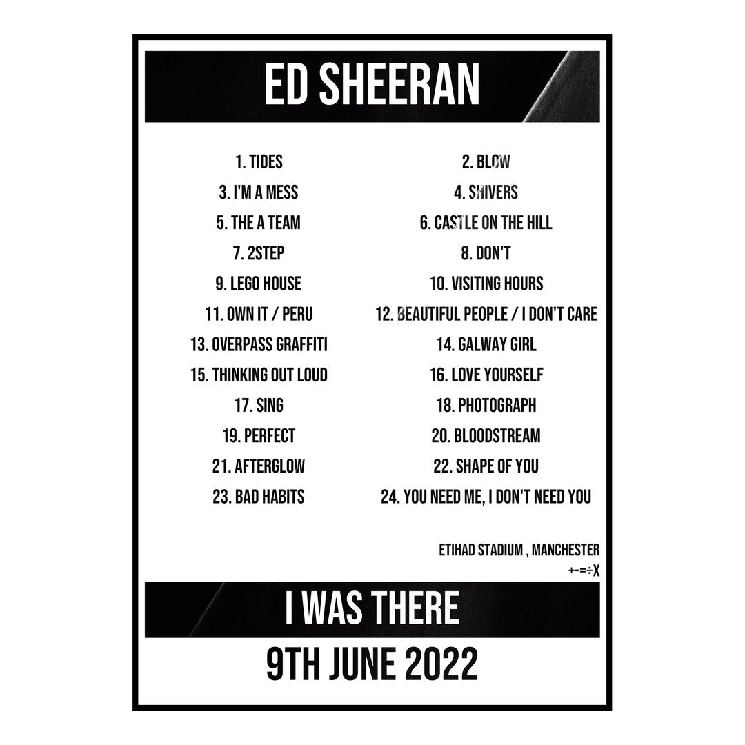 Ed Sheeran Manchester 9th June 2022 Setlist poster