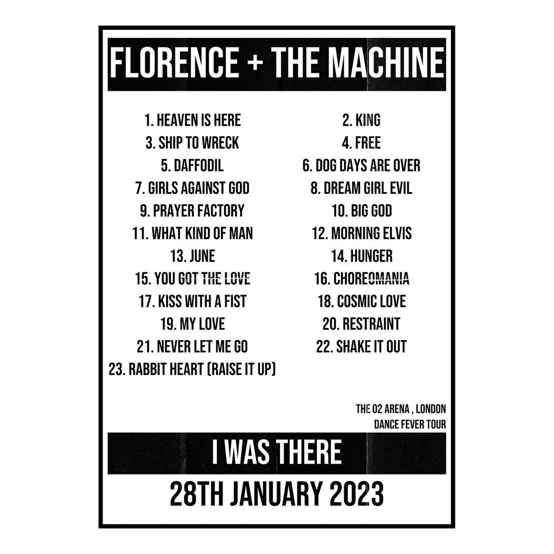 Florence + the Machine London 28th January 2023 Setlist poster