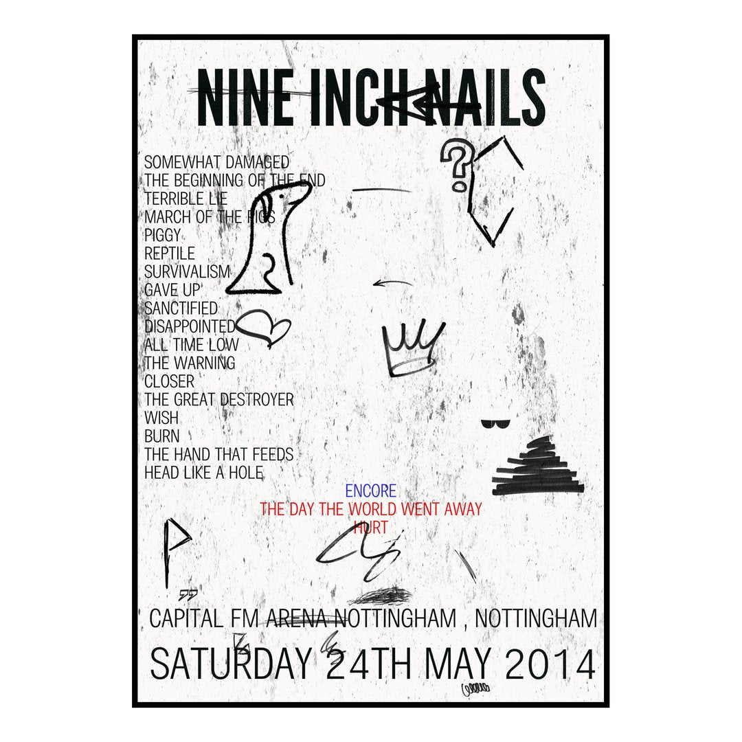 Nine Inch Nails Nottingham 24th May 2014 Setlist poster