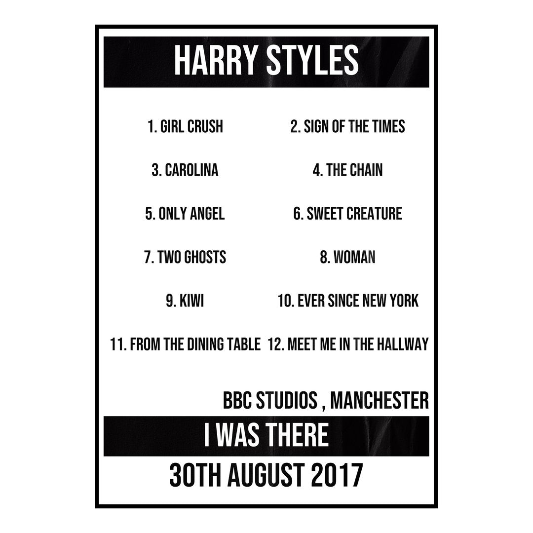Harry Styles Manchester 30th August 2017 Setlist poster