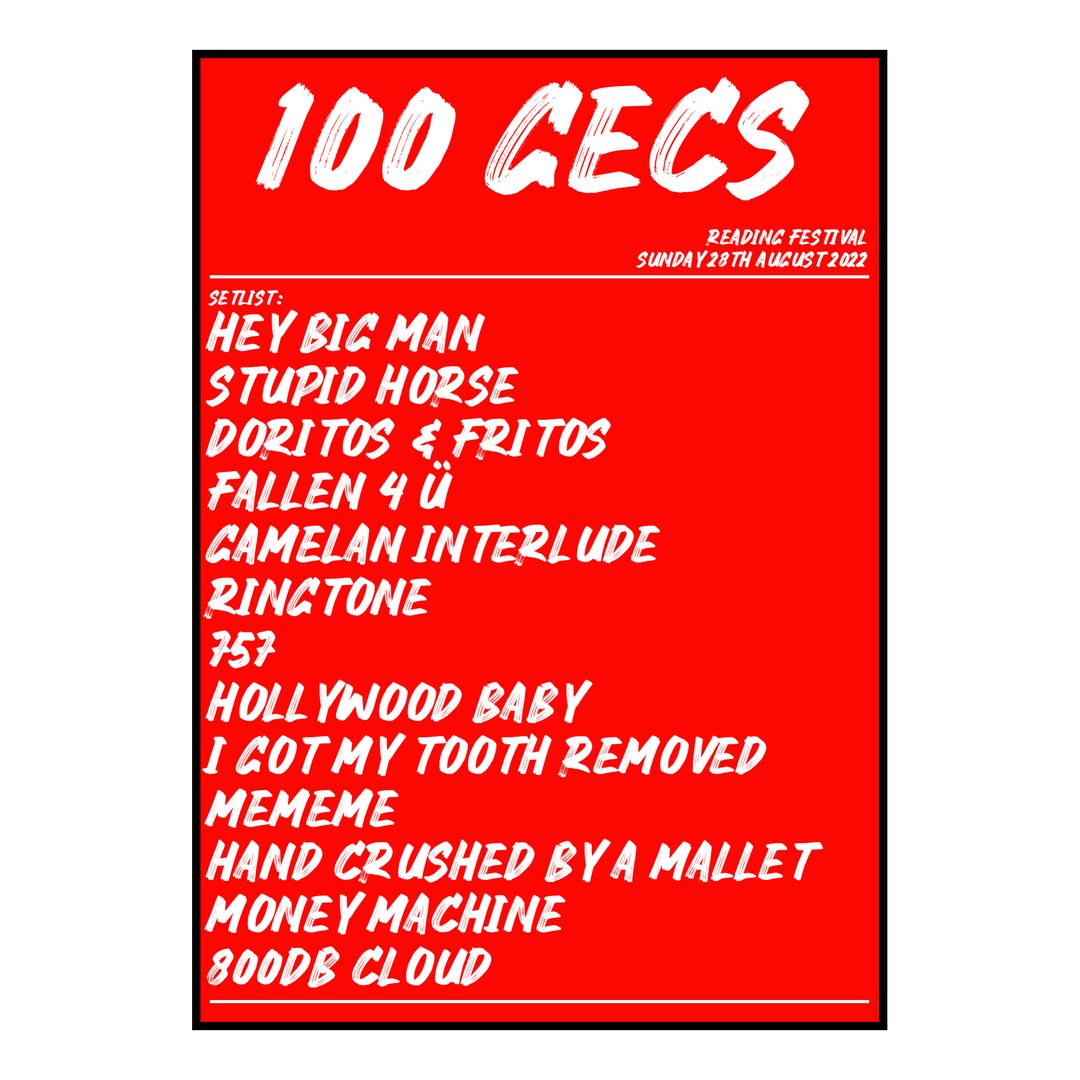 100 gecs Reading 28th August 2022 Setlist poster
