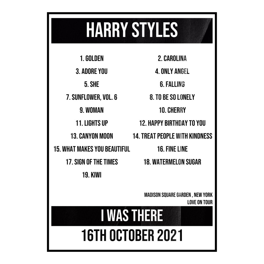 Harry Styles New York 16th October 2021 Setlist poster