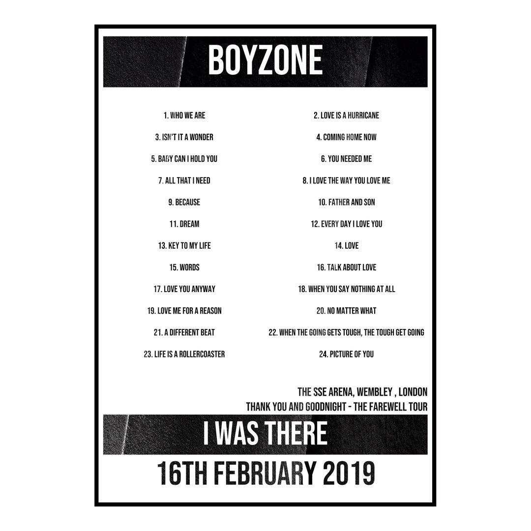 Boyzone London 16th February 2019 Setlist poster