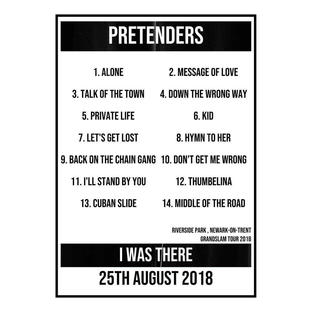 Pretenders Newark-on-Trent 25th August 2018 Setlist poster
