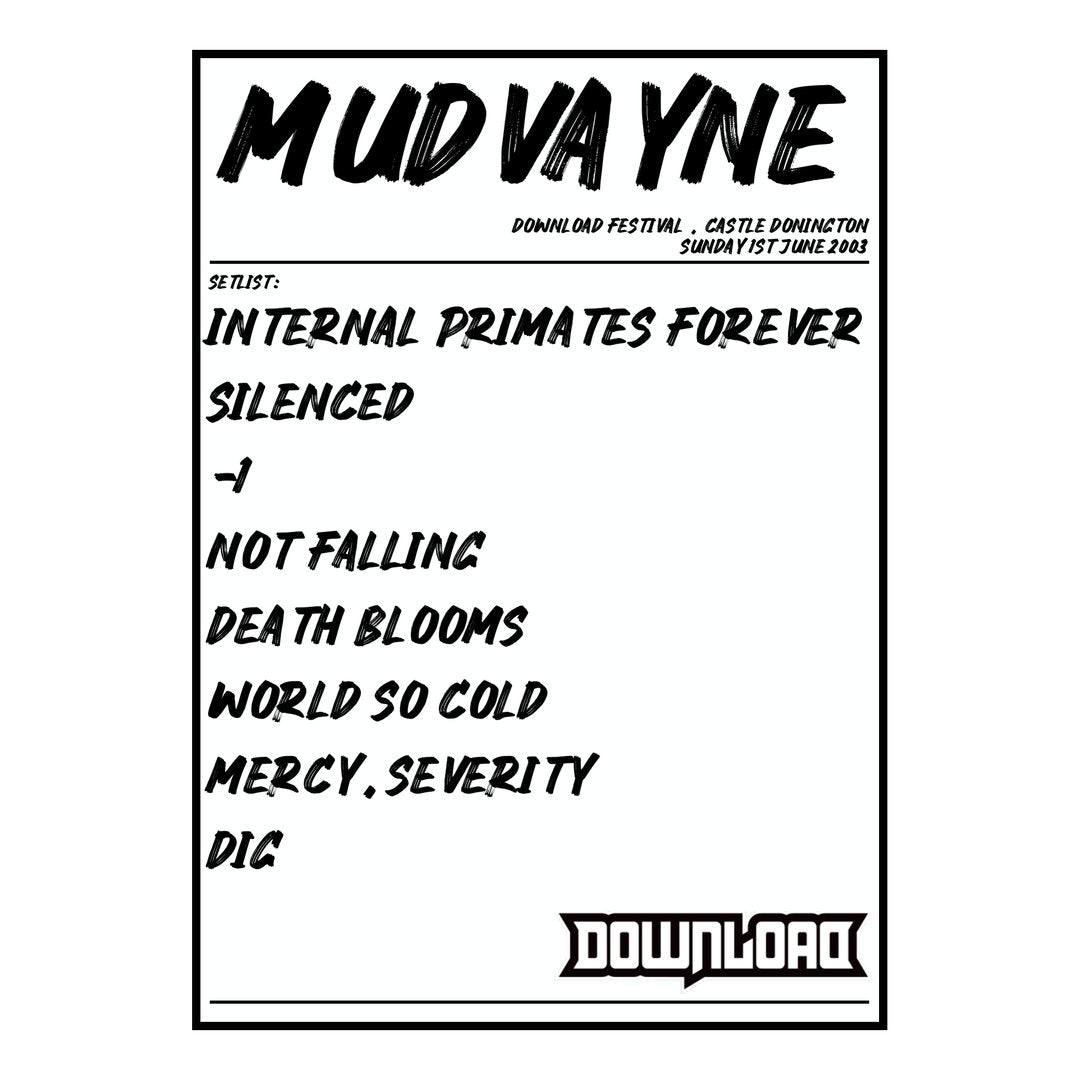 Mudvayne Castle Donington 1st June 2003 Setlist poster