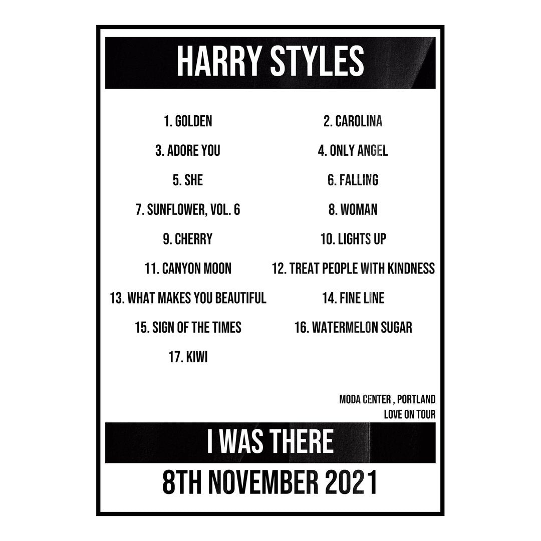 Harry Styles Portland 8th November 2021 Setlist poster