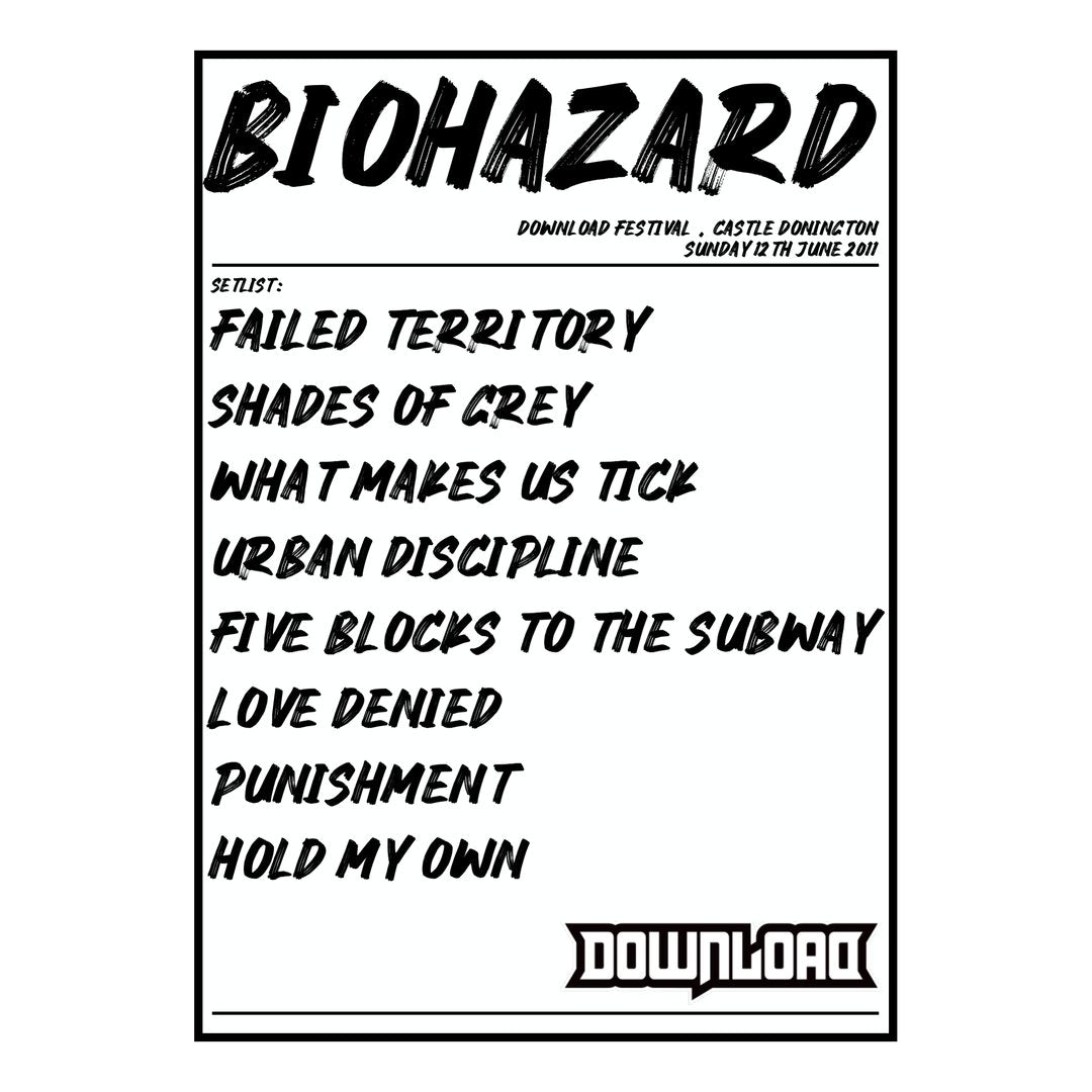 Biohazard Castle Donington 12th June 2011 Setlist poster