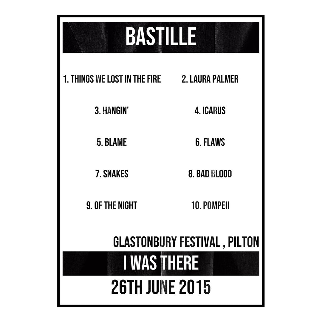 Bastille Pilton 26th June 2015 Setlist poster
