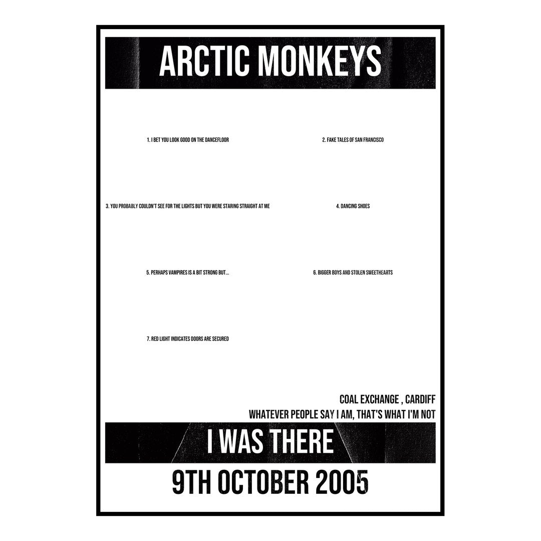 Arctic Monkeys Cardiff 9th October 2005 Setlist poster