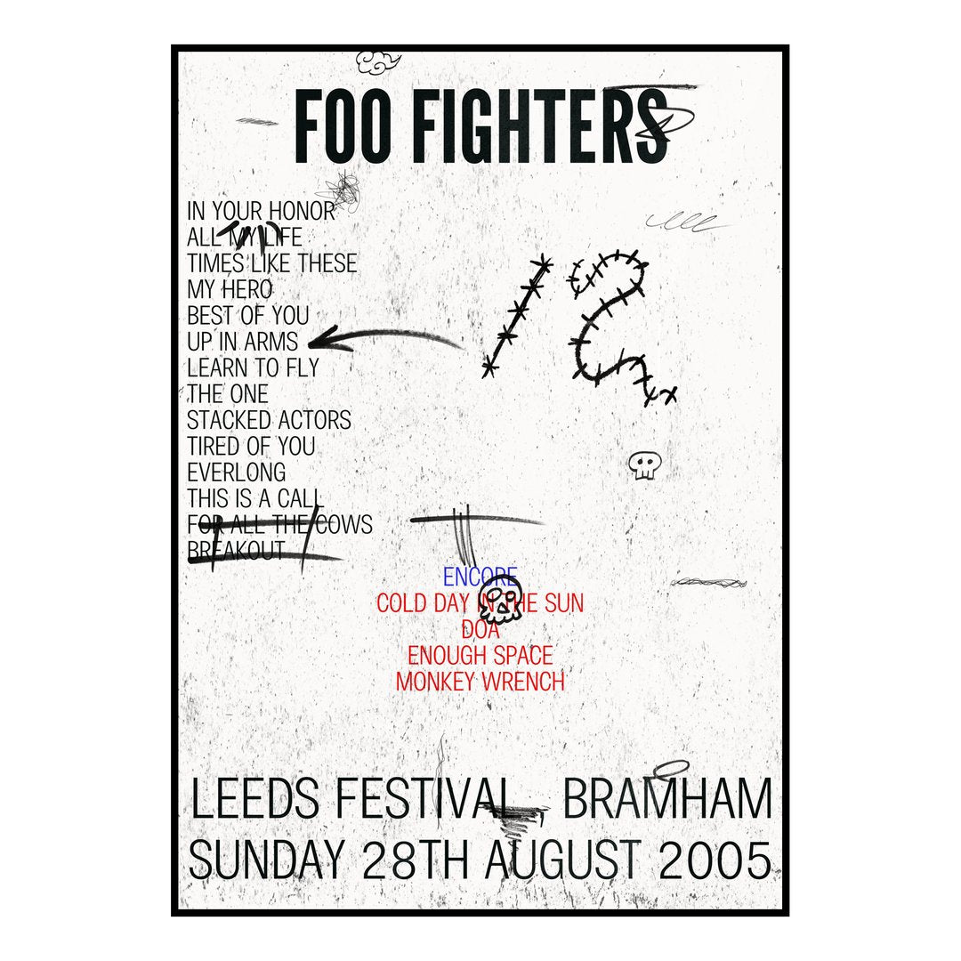 Foo Fighters Bramham 28th August 2005 Setlist poster