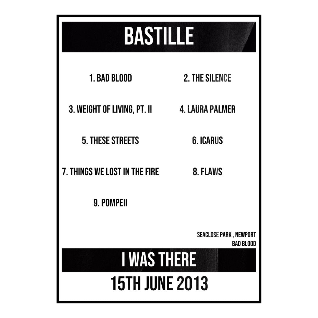 Bastille Newport 15th June 2013 Setlist poster