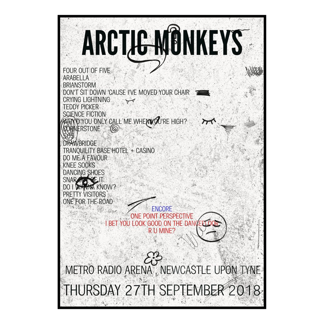 Arctic Monkeys Newcastle upon Tyne 27th September 2018 Setlist poster