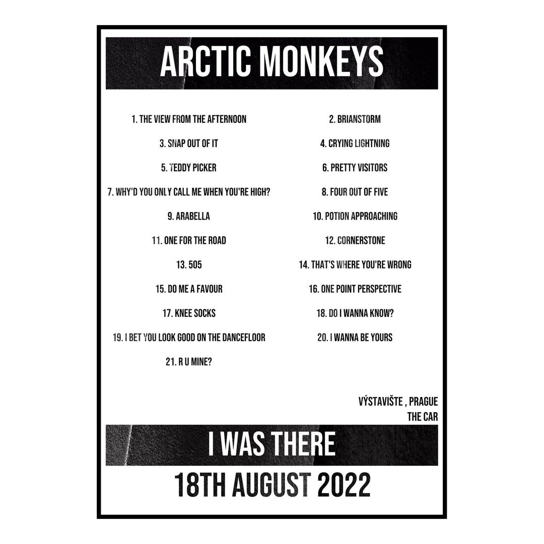 Arctic Monkeys Prague 18th August 2022 Setlist poster