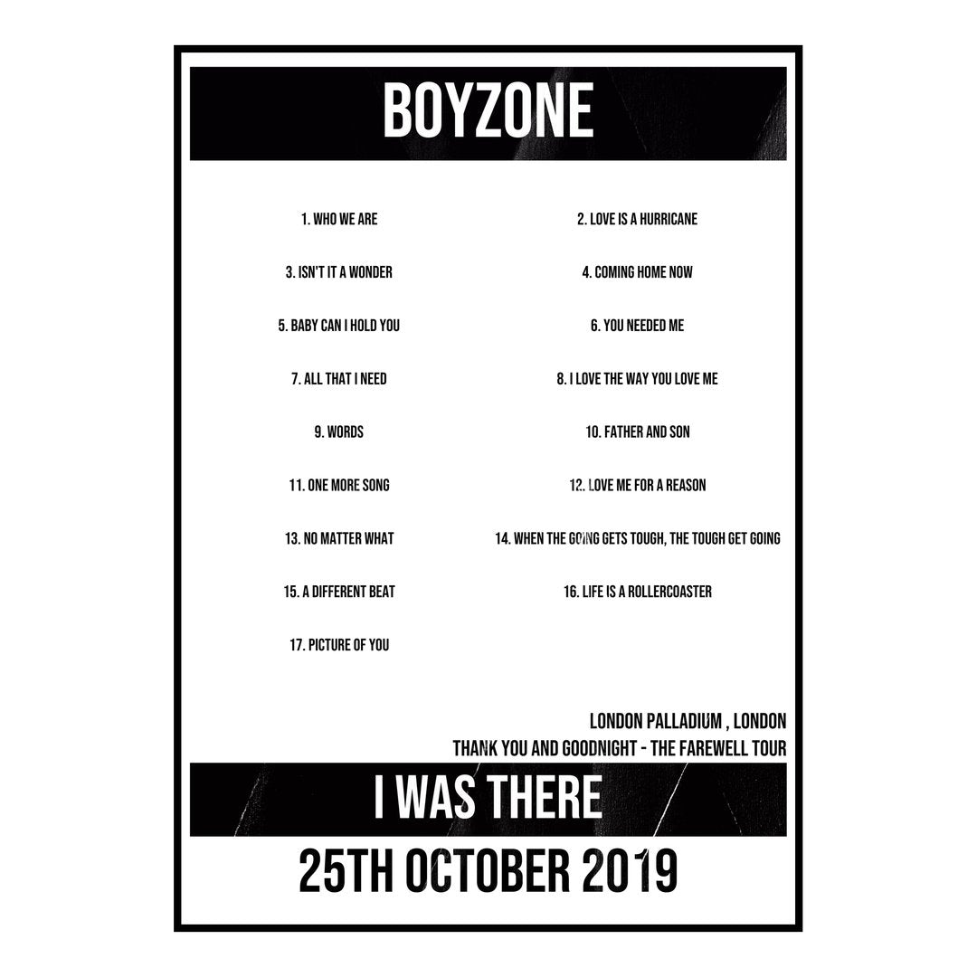 Boyzone London 25th October 2019 Setlist poster