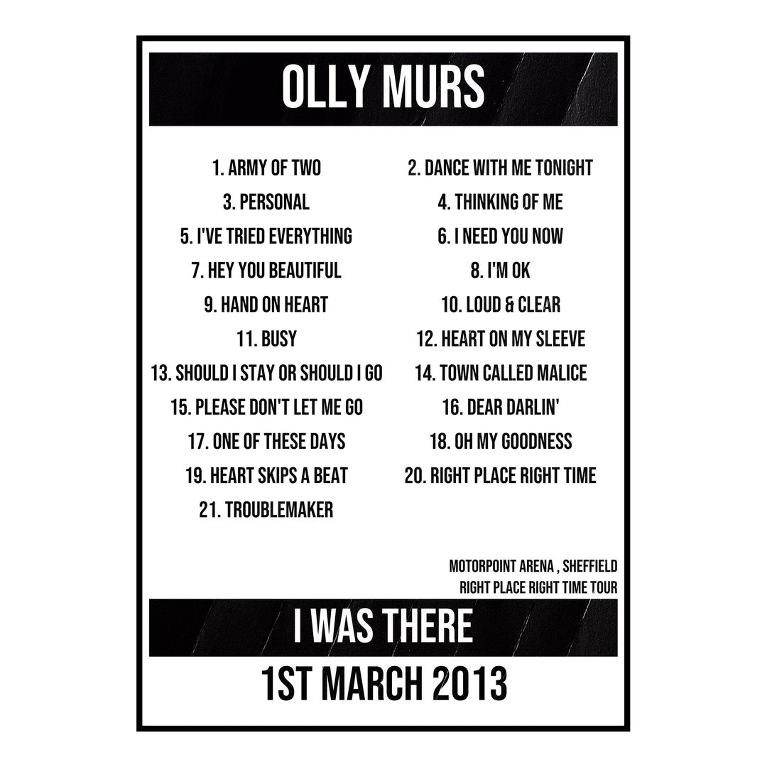 Olly Murs Sheffield 1st March 2013 Setlist poster