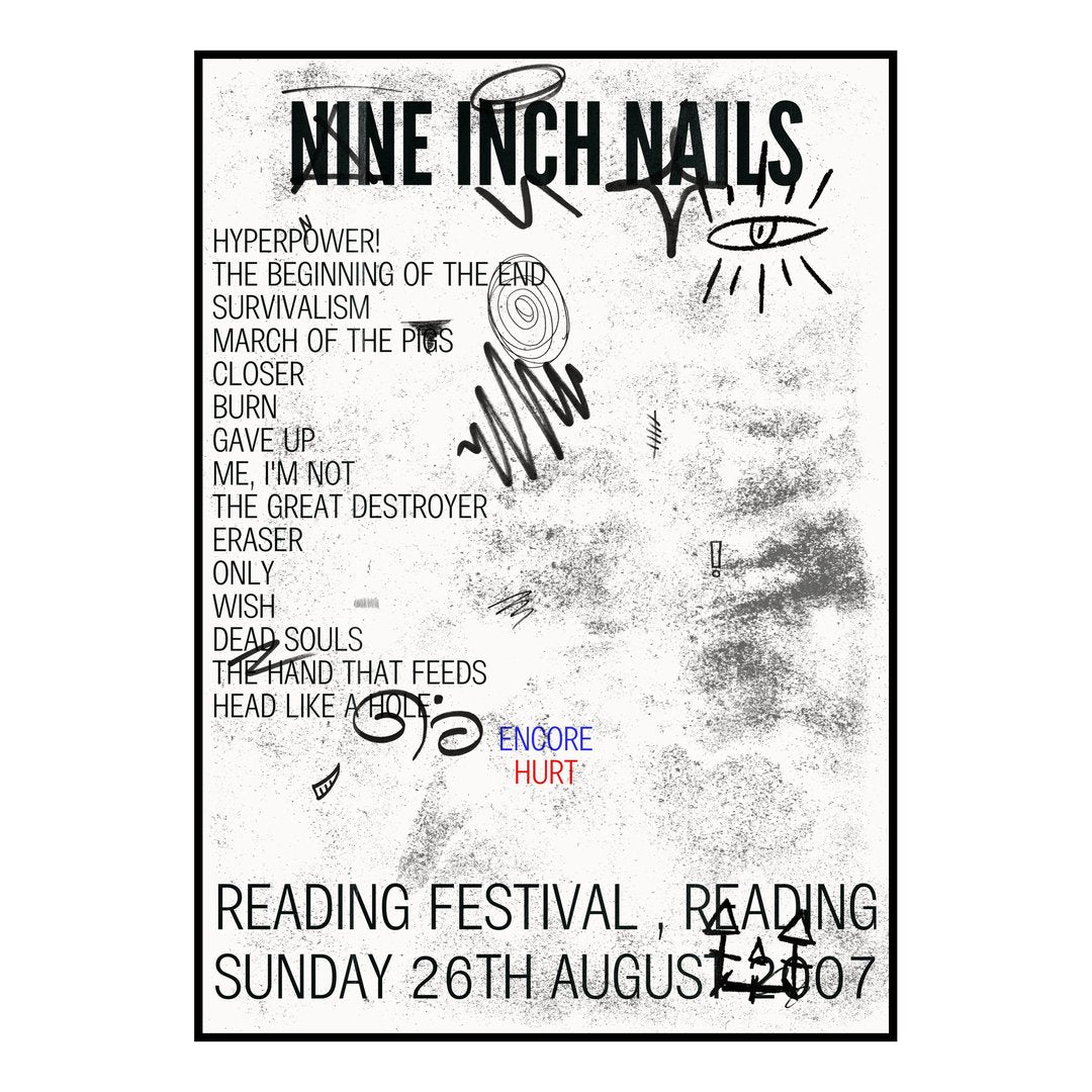Nine Inch Nails Reading 26th August 2007 Setlist poster