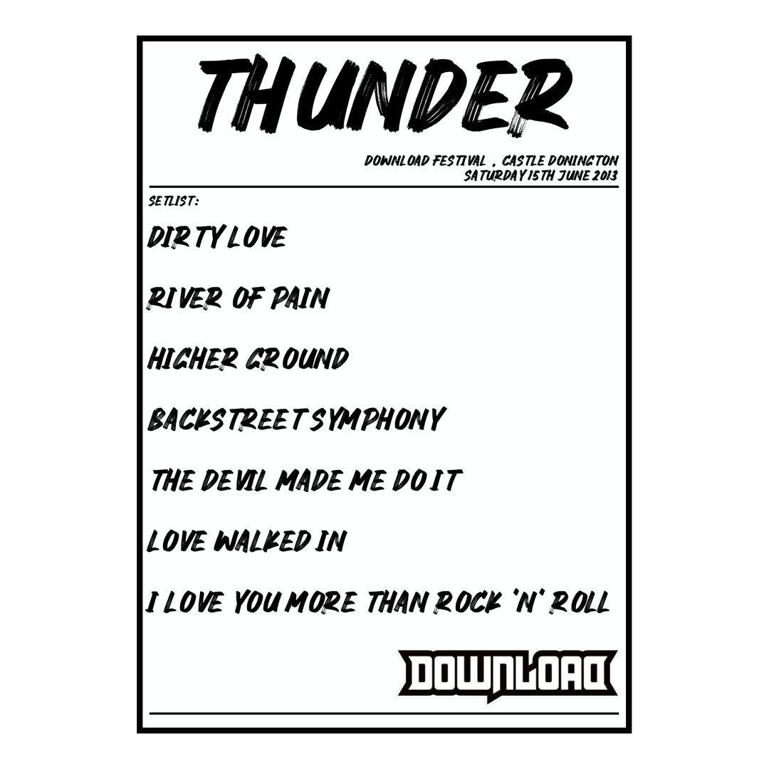 Thunder Castle Donington 15th June 2013 Setlist poster