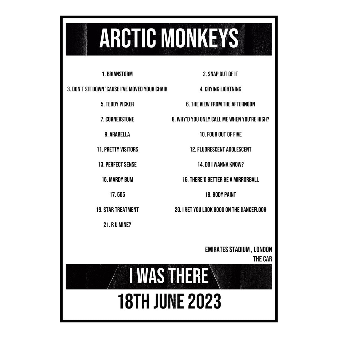 Arctic Monkeys London 18th June 2023 Setlist poster
