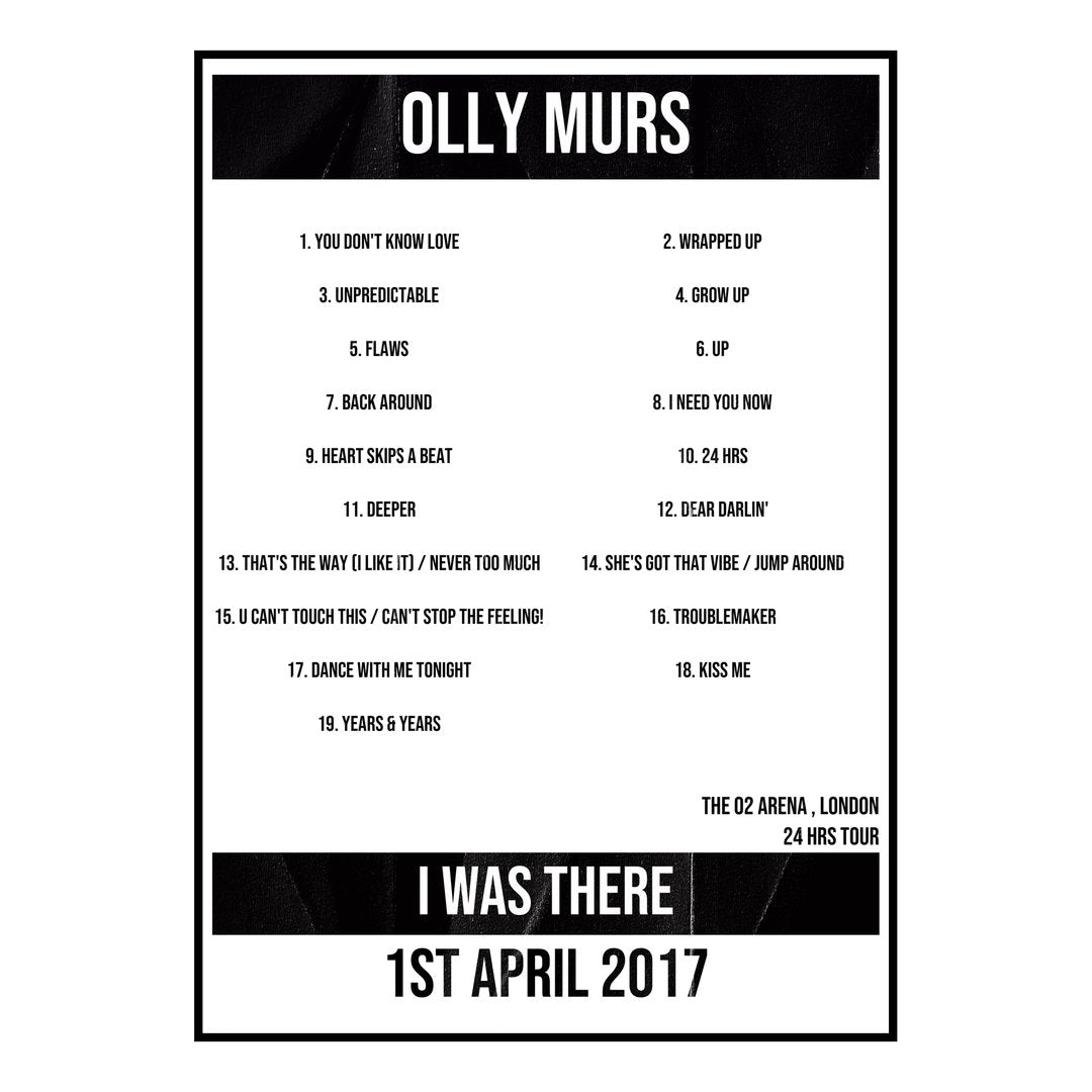 Olly Murs London 1st April 2017 Setlist poster