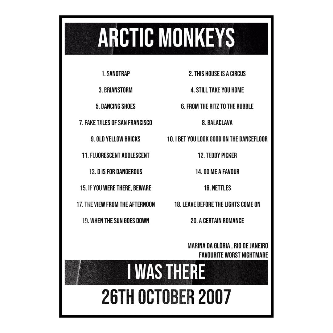 Arctic Monkeys Rio de Janeiro 26th October 2007 Setlist poster