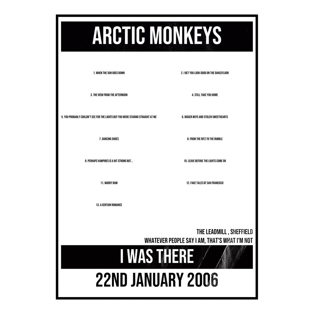 Arctic Monkeys Sheffield 22nd January 2006 Setlist poster