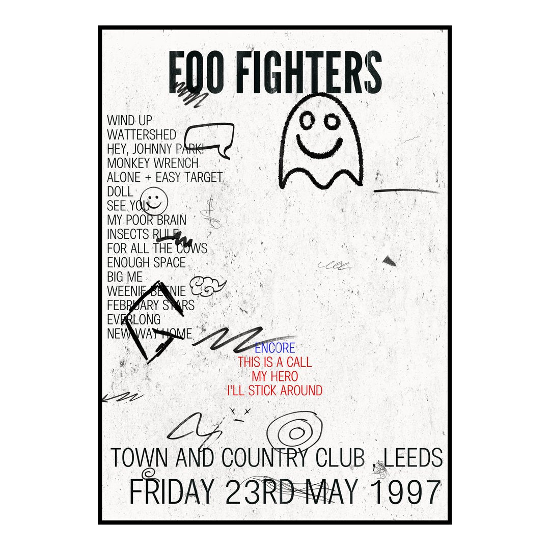 Foo Fighters Leeds 23rd May 1997 Setlist poster