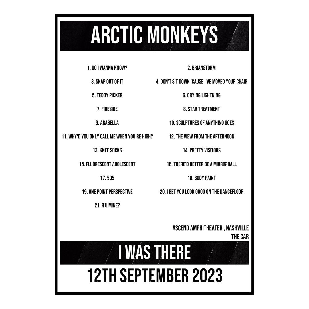 Arctic Monkeys Nashville 12th September 2023 Setlist poster