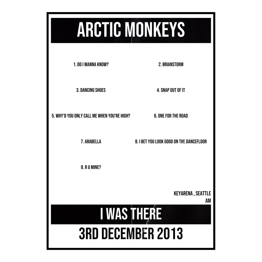 Arctic Monkeys Seattle 3rd December 2013 Setlist poster