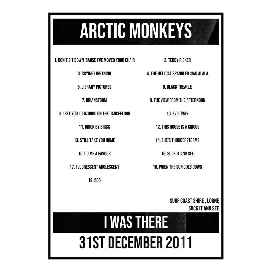 Arctic Monkeys Lorne 31st December 2011 Setlist poster