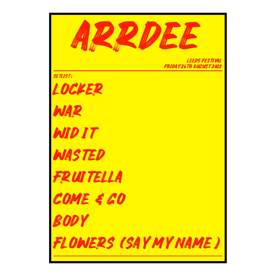 ArrDee Bramham 26th August 2022 Setlist poster