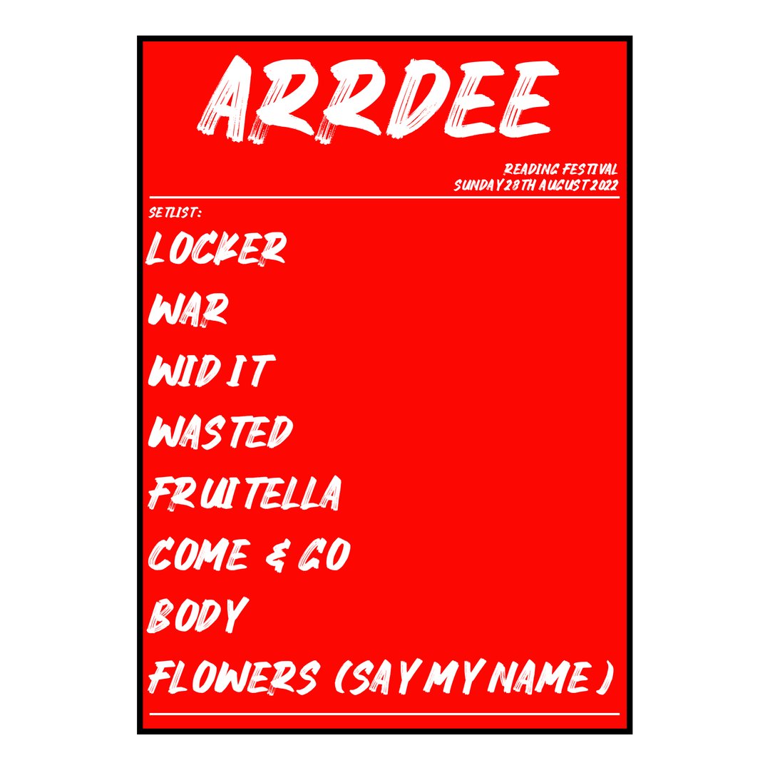 ArrDee Reading 28th August 2022 Setlist poster