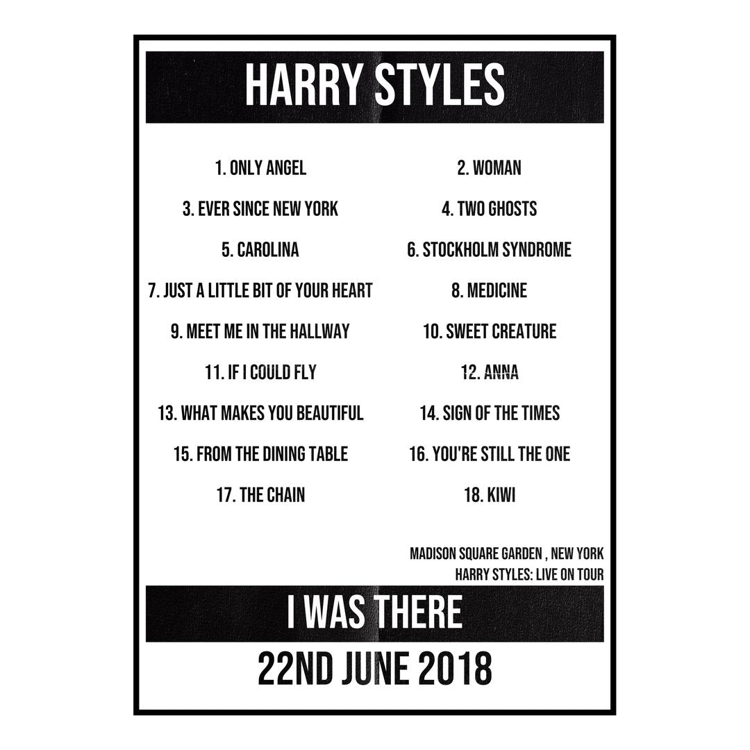 Harry Styles New York 22nd June 2018 Setlist poster