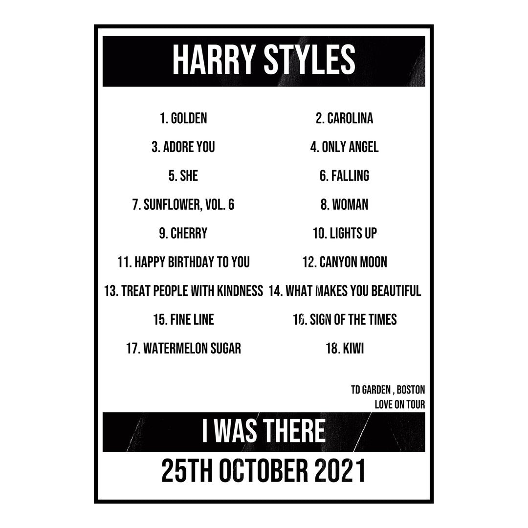 Harry Styles Boston 25th October 2021 Setlist poster