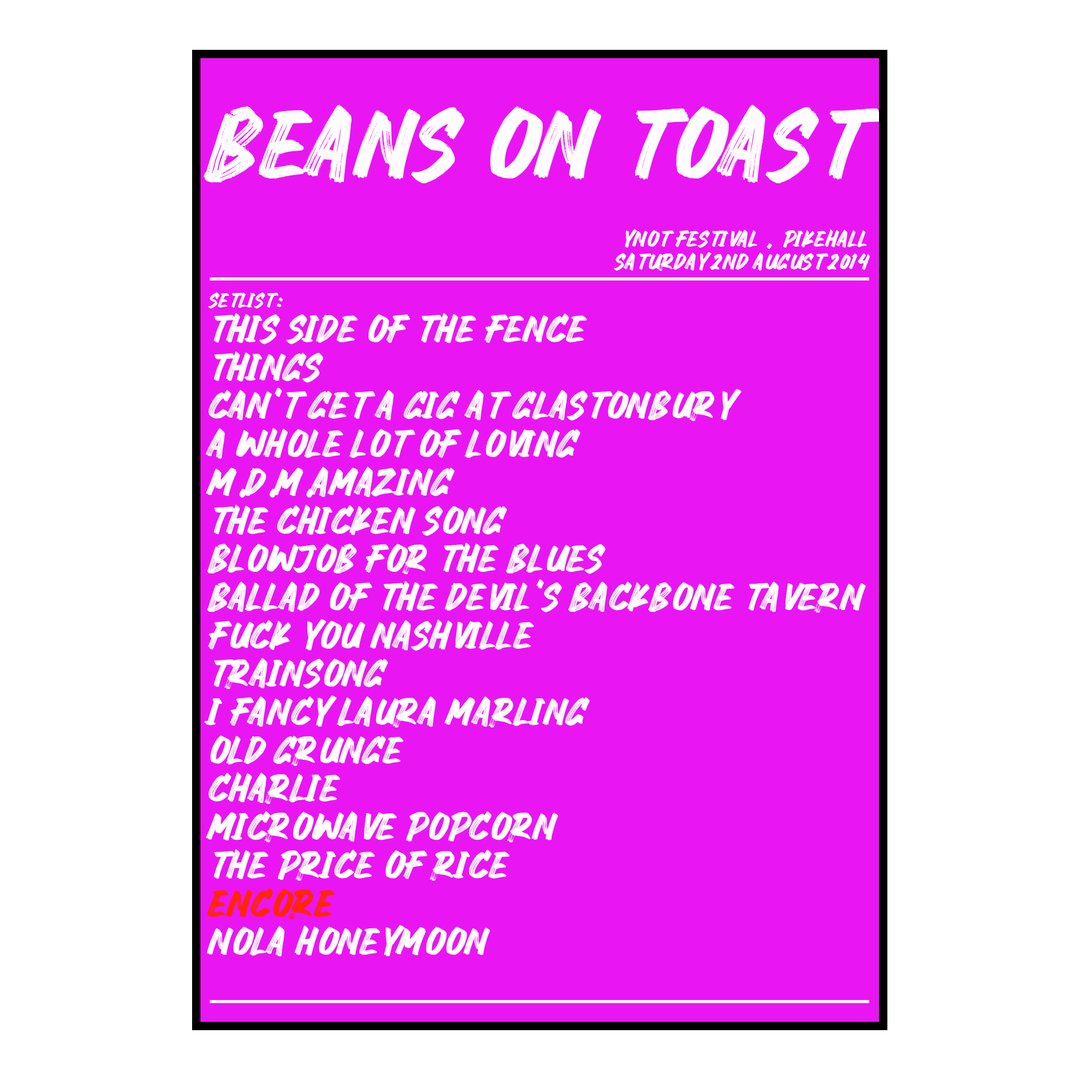 Beans on Toast Pikehall 2nd August 2014 Setlist poster
