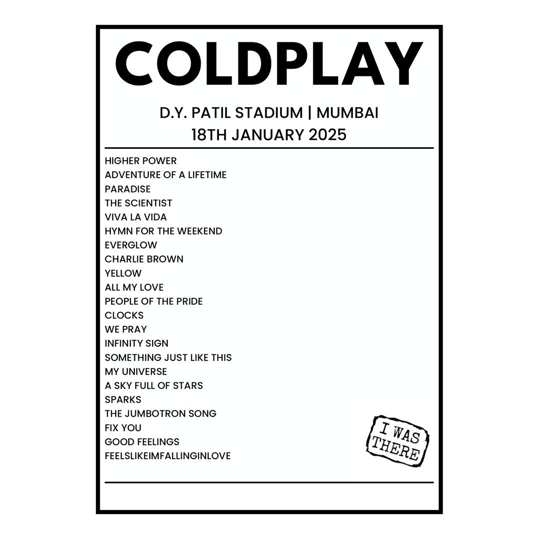Coldplay Mumbai 18th January 2025 Setlist poster