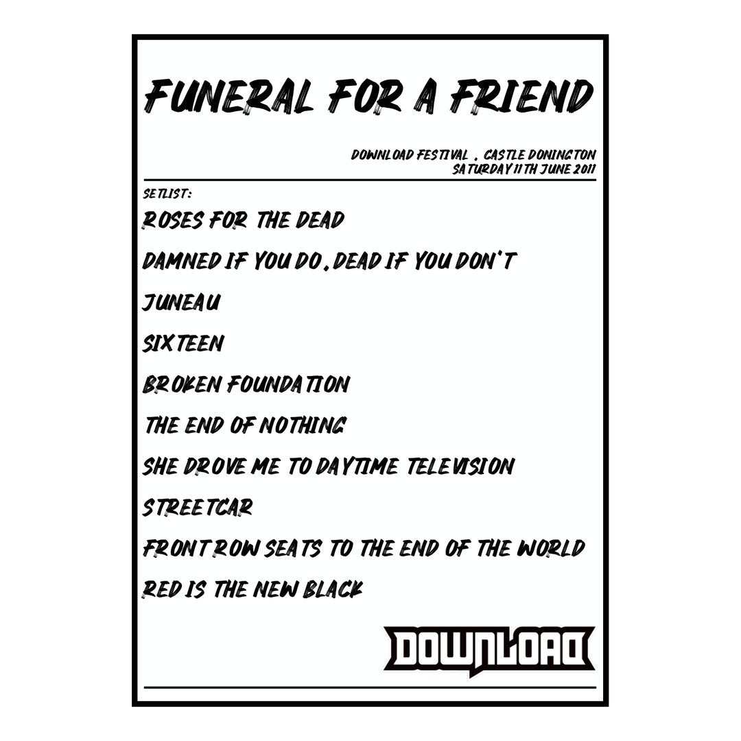 Funeral for a Friend Castle Donington 11th June 2011 Setlist poster