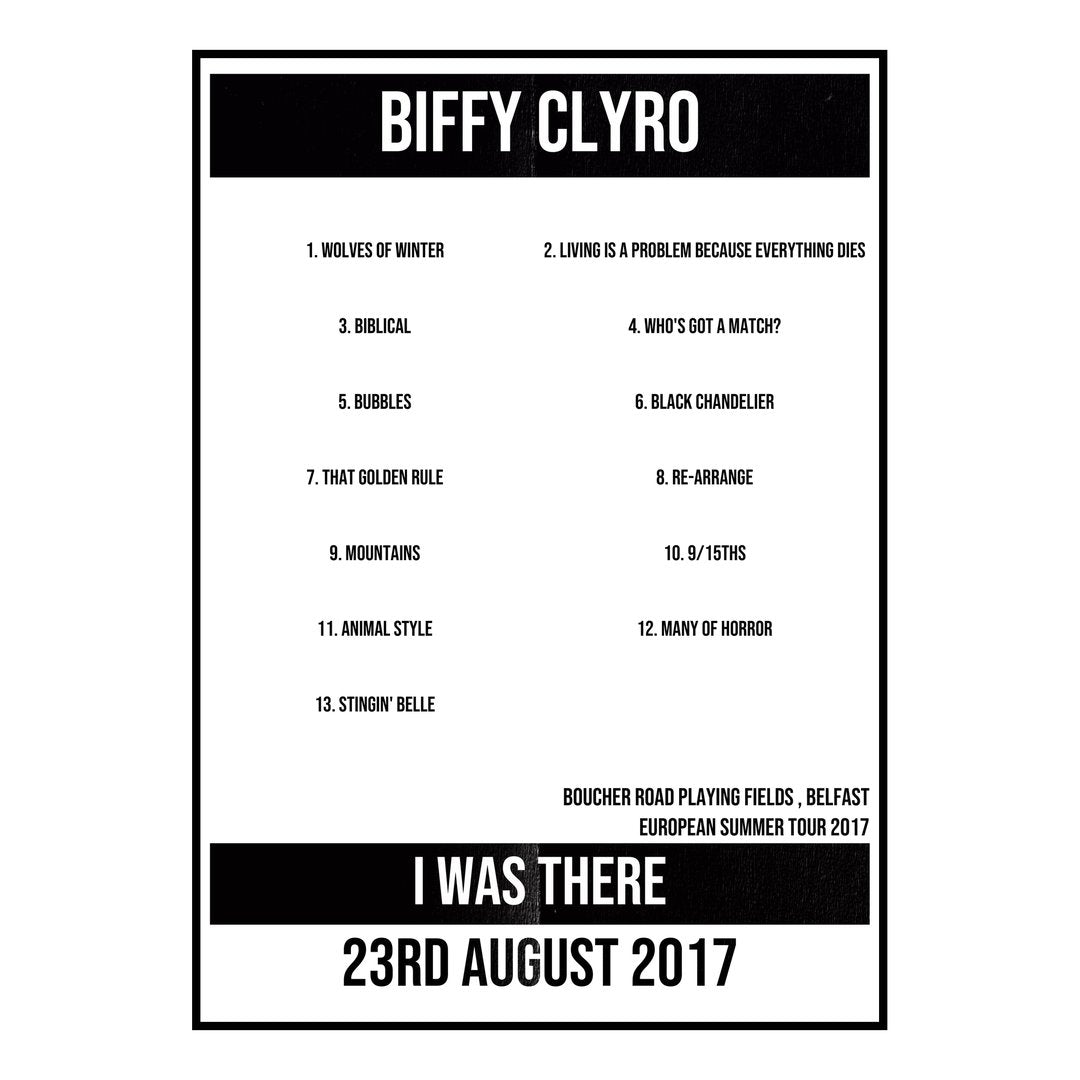 Biffy Clyro Belfast 23rd August 2017 Setlist poster