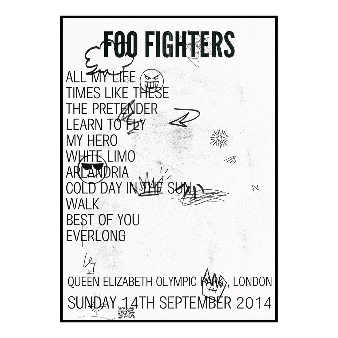 Foo Fighters London 14th September 2014 Setlist poster