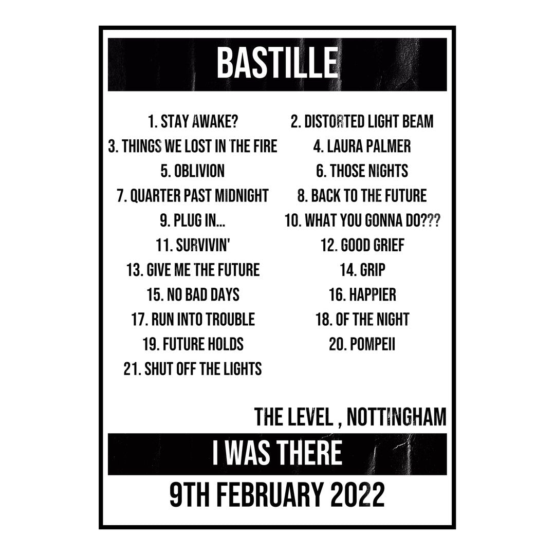Bastille Nottingham 9th February 2022 Setlist poster