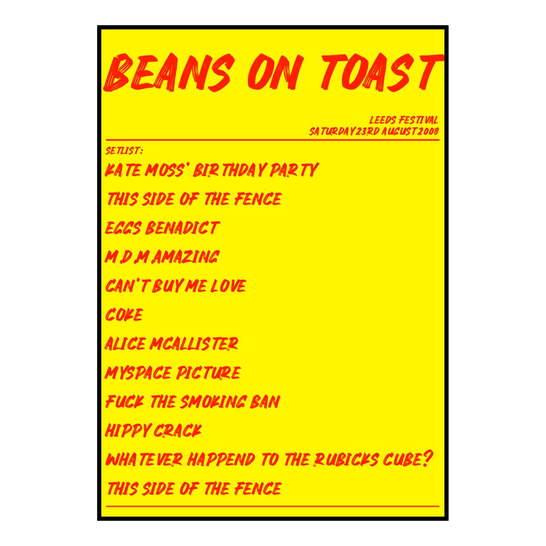 Beans on Toast Bramham 23rd August 2008 Setlist poster