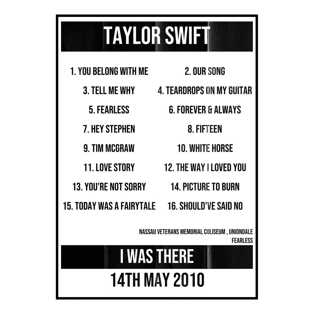Taylor Swift Uniondale 14th May 2010 Setlist poster