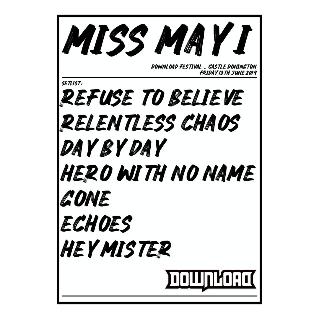 Miss May I Castle Donington 13th June 2014 Setlist poster
