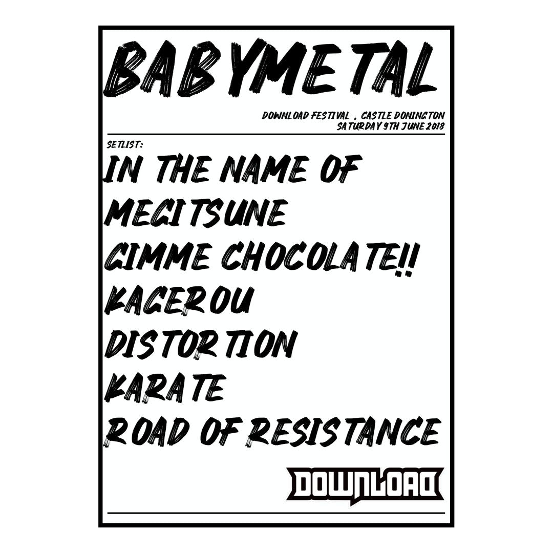BABYMETAL Castle Donington 9th June 2018 Setlist poster
