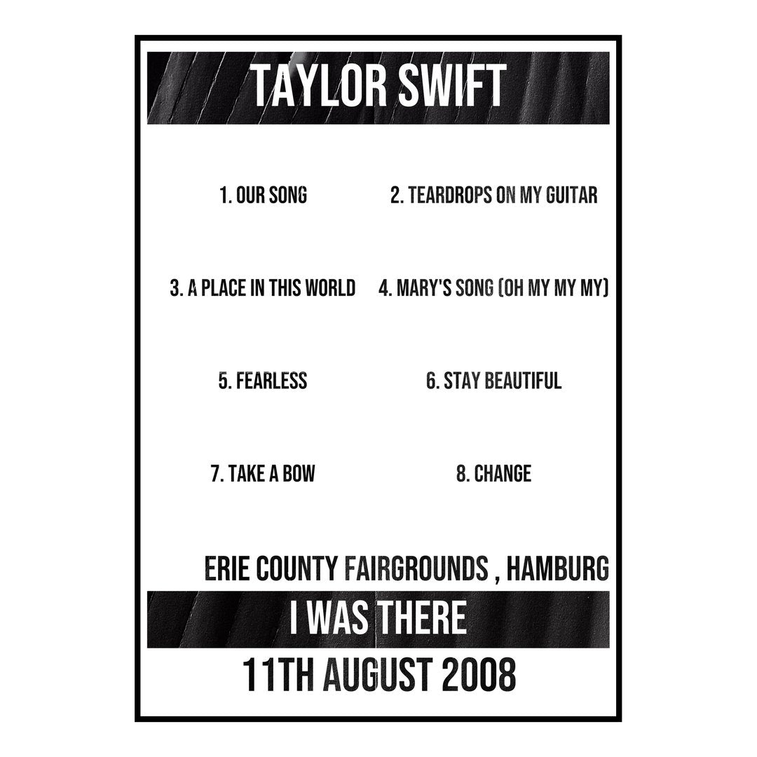 Taylor Swift Hamburg 11th August 2008 Setlist poster